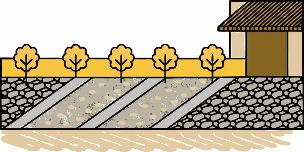 Rows of different gravel aggregate sizes at a Minnesota driveway