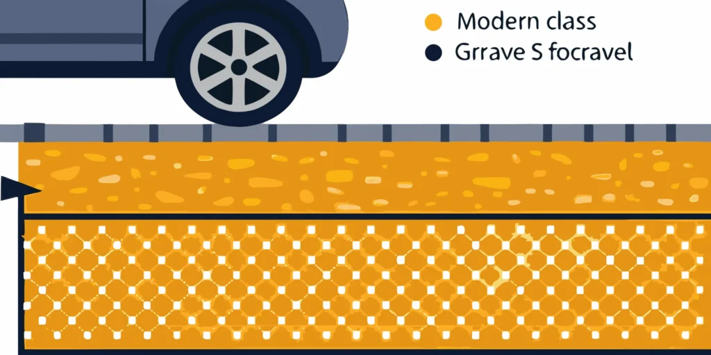 A cross-section of a class 5 gravel driveway showing the layers that factor into its cost.