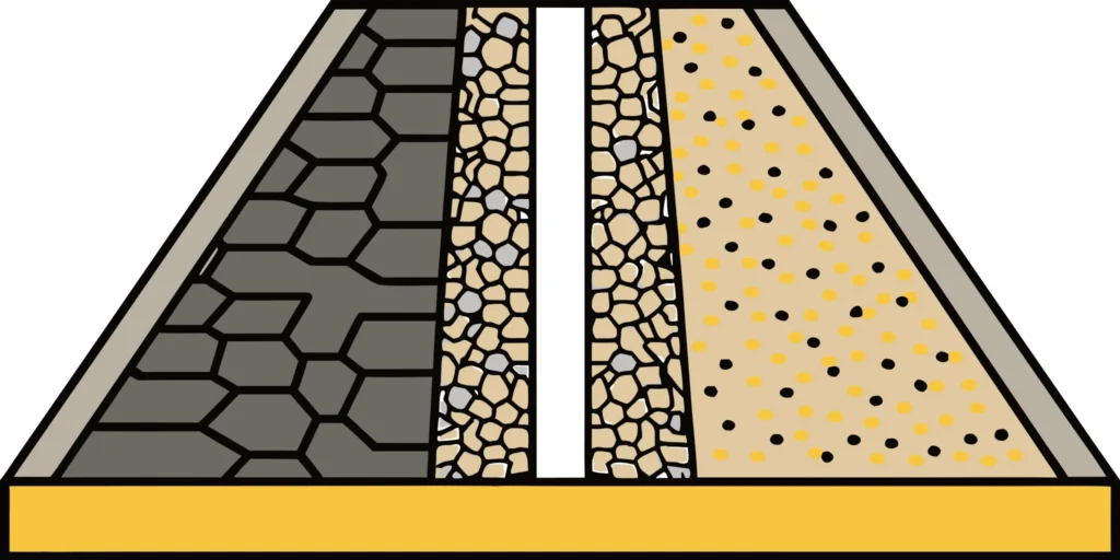 A side-by-side comparison of crushed asphalt and crushed concrete for a driveway.