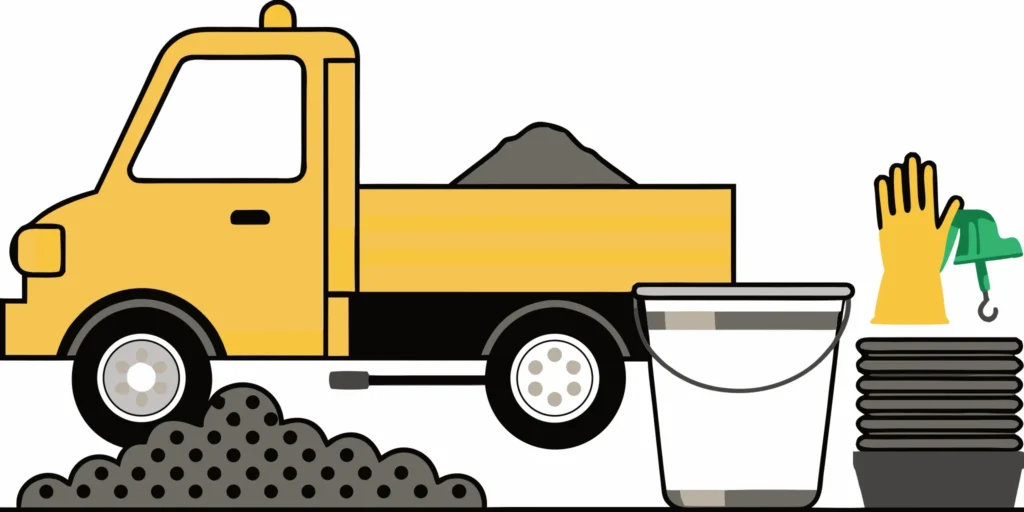 Yellow dump truck delivering topsoil from the best delivery service.