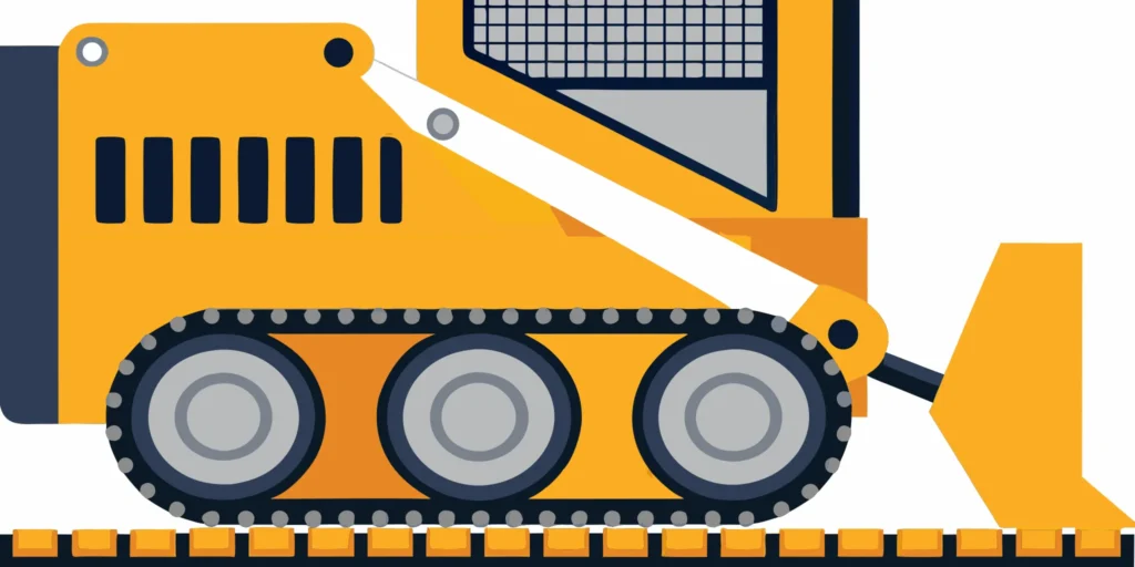 A skid steer with a bucket attachment grading a driveway.