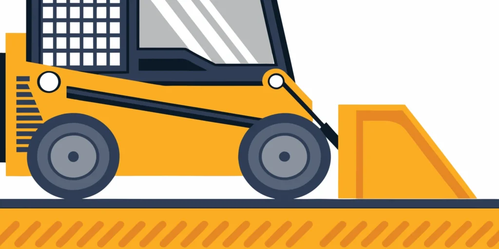 A yellow skid steer grading soil with a tooth bucket.