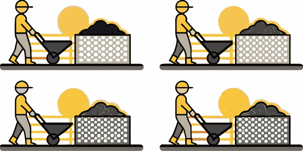 A person moving gravel with a wheelbarrow, a task that can be done using other methods.