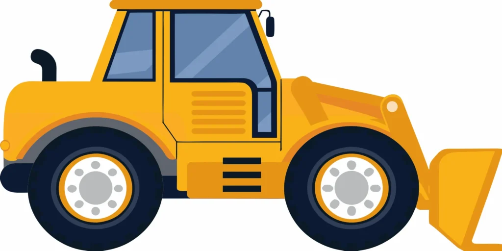 Tractor spreading gravel on a driveway with a front-end loader.