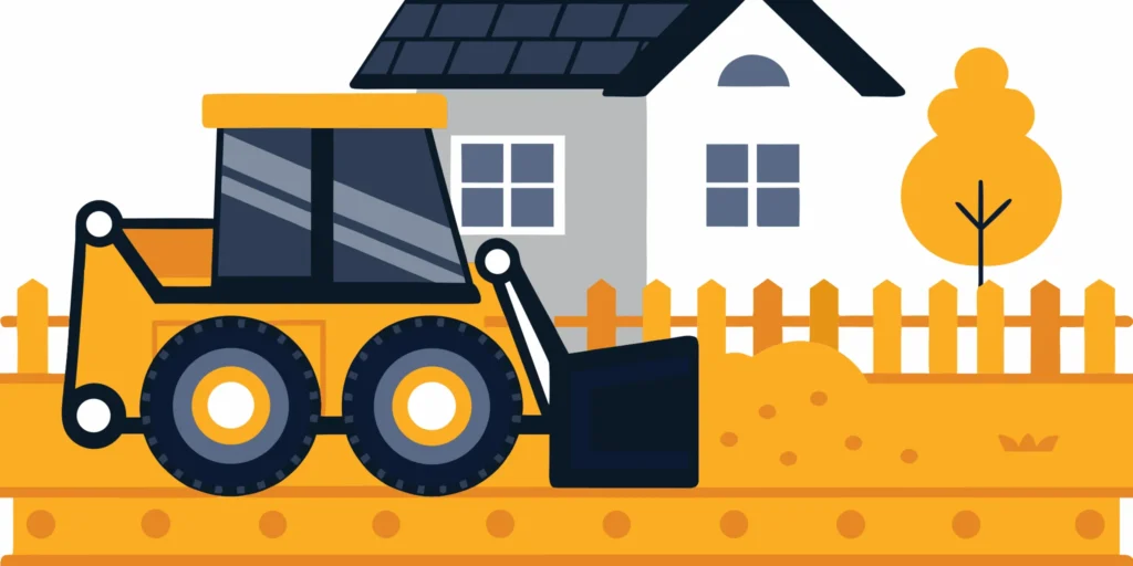 A professional skid steer grader preparing dirt ground before construction material delivery in Minnesota