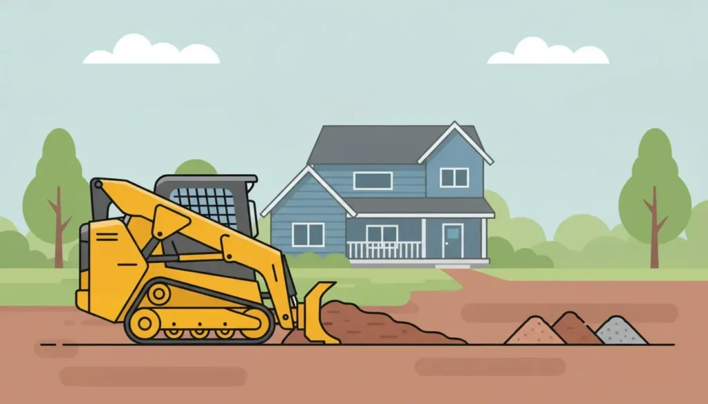 Tracked skid steer shaping a Minnesota residential yard for professional yard grading