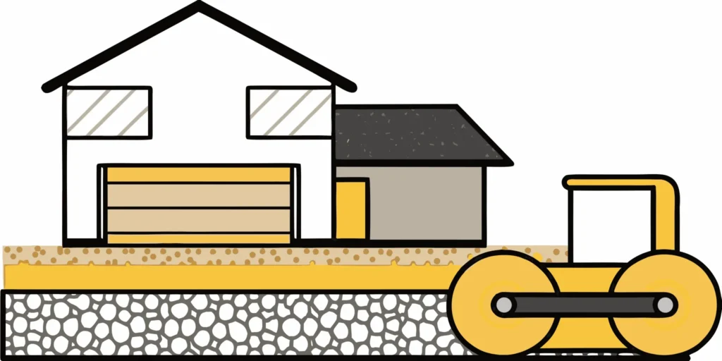 A steamroller compacting recycled asphalt class 5 for a new driveway.