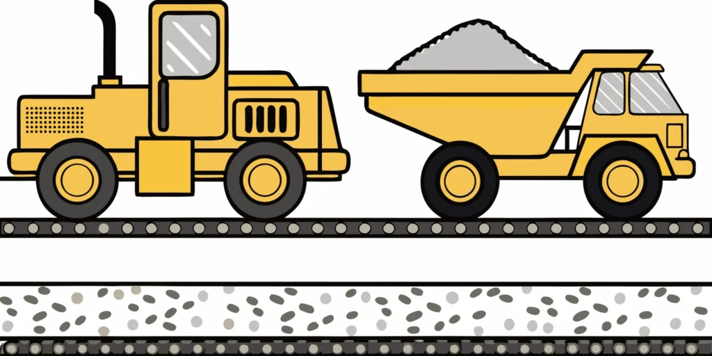 Road base gravel delivery by a dump truck at a construction site in MN.