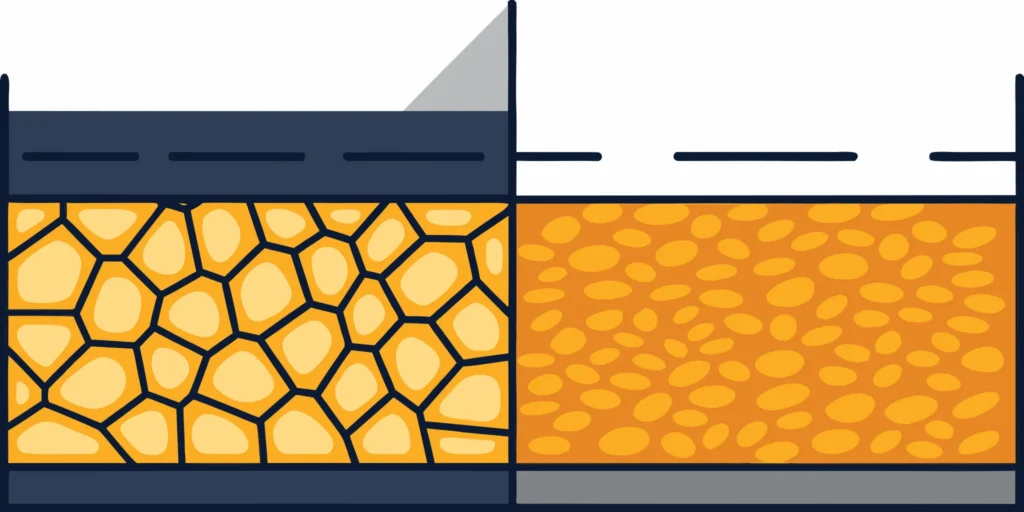 A close-up comparison of road base vs crushed concrete aggregate textures.