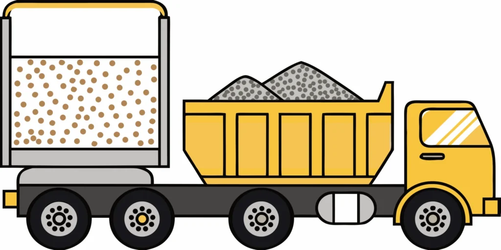 Yellow dump truck delivering class 5 gravel for a driveway project in MN.