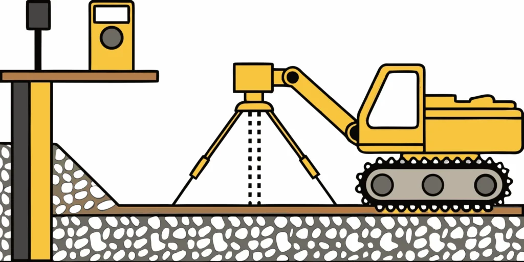 Excavator with a laser level grading a yard for drainage to estimate the project cost.