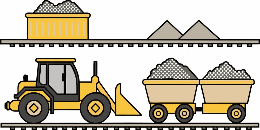 A front loader piles sand and gravel for delivery from Minneapolis suppliers.