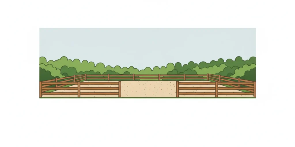 A level sand riding surface inside a bright, open horse arena in Minnesota