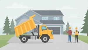Dump truck delivering aggregate to a prepared Minnesota driveway