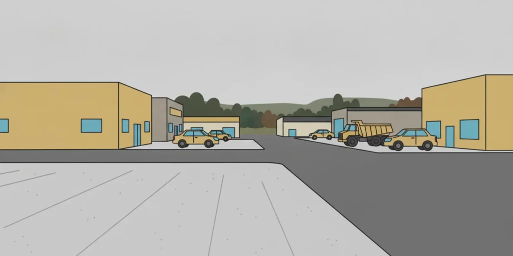 A Minnesota commercial parking area with compacted gravel beside a paved parking surface