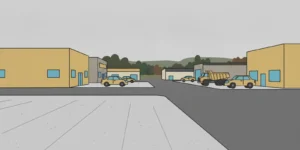 A Minnesota commercial parking area with compacted gravel beside a paved parking surface