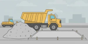 Crushed recycled concrete aggregate prepared beside a concrete construction site